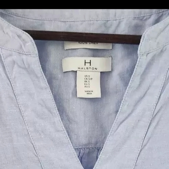 H Halston 100% Linen Long Sleeve Blouse Womens Size Small Baby Blue - Picture 6 of 6